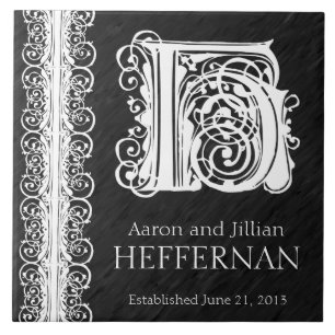 H Monogram "White Lace on Black" Wedding Tile