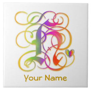 H Monogram Your Name "Gothic Rainbow" Ceramic Tile