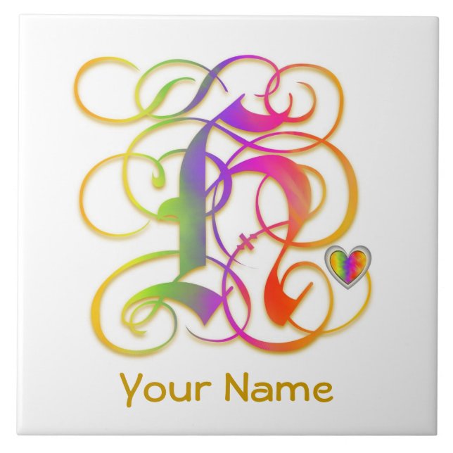 H Monogram Your Name "Gothic Rainbow" Ceramic Tile (Front)