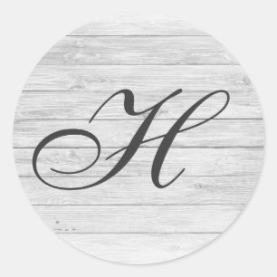 (H) Rustic Wood Monogram   Monogram Shop Classic Round Sticker
