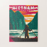Ha Long Bay Vietnam Boat Vendor Travel Art Vintage Jigsaw Puzzle<br><div class="desc">Ha Long Bay vector art design. Hạ Long Bay,  in northeast Vietnam,  is known for its emerald waters and thousands of towering limestone islands topped by rainforests.</div>