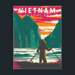 Ha Long Bay Vietnam Boat Vendor Travel Art Vintage Postcard<br><div class="desc">Ha Long Bay vector art design. Hạ Long Bay,  in northeast Vietnam,  is known for its emerald waters and thousands of towering limestone islands topped by rainforests.</div>