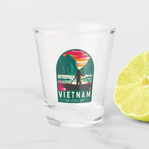 Ha Long Bay Vietnam Boat Vendor Travel Art Vintage Shot Glass