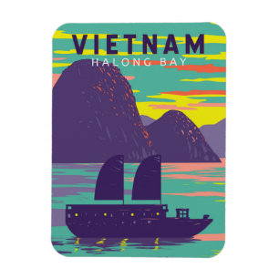 Ha Long Bay Vietnam Junk Boat Travel Art Vintage Magnet