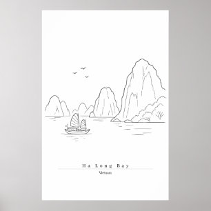 Ha Long Bay Vietnam Minimalist Line Art Travel Poster