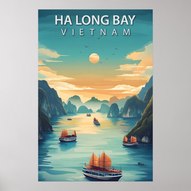 Ha Long Bay Vietnam Retro Southeast Asia Coastal Poster (Front)