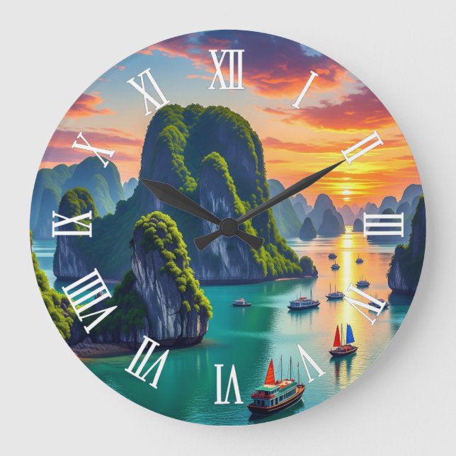 Ha Long Bay Vietnam Sunset Large Clock (Front)
