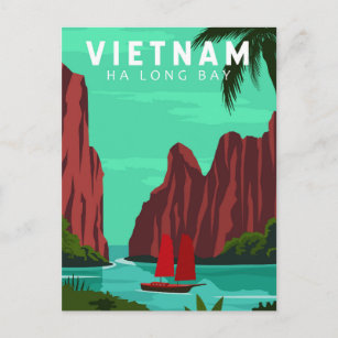 Ha Long Bay Vietnam Travel Vintage Art Postcard