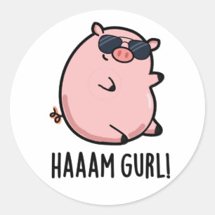 Haaaam Gurl Funny Pig Pun Classic Round Sticker