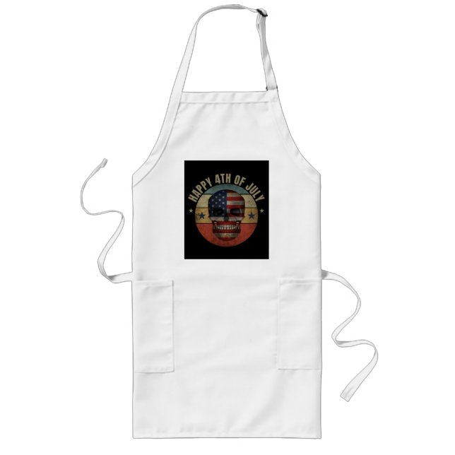 HAAPY 4TH OF JULY SKULL PATRIOTIC GIFT LONG APRON (Front)