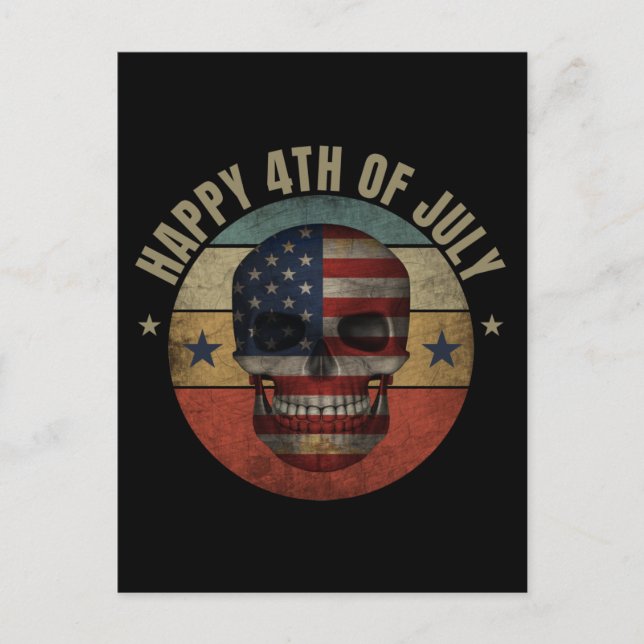 HAAPY 4TH OF JULY SKULL PATRIOTIC GIFT POSTCARD (Front)