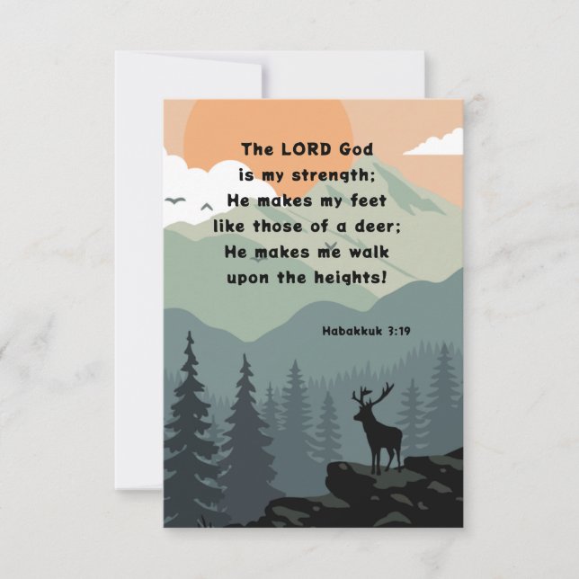 Habakkuk 3:19 Bible Verse Deer Mountains Flat Card (Front)