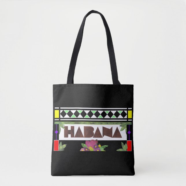 HABANA Stained Glass Impression Black Rim Tote Bag (Front)