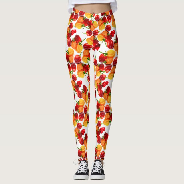 Habanero Chilies Red Peppers Orange Hot Food Leggings (Front)