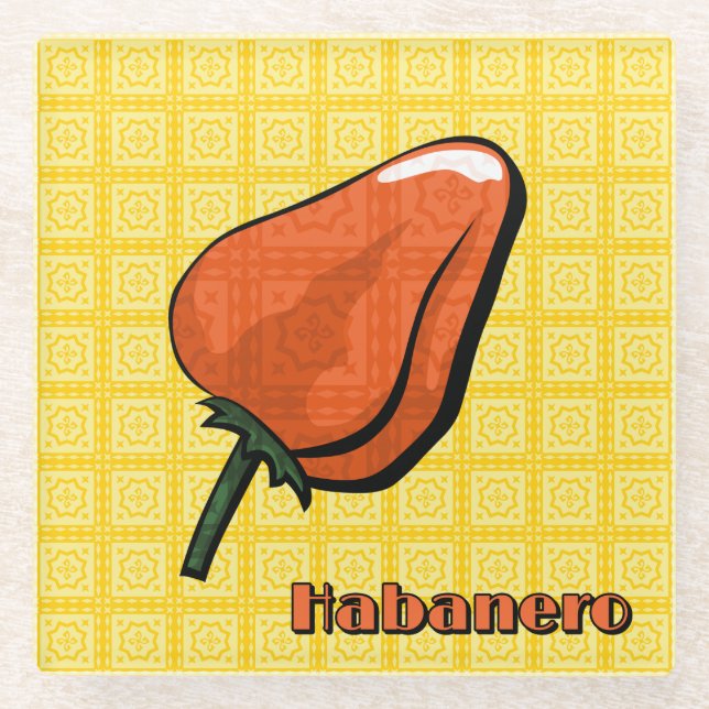 Habanero Chilli Pepper Glass Coaster (Front)