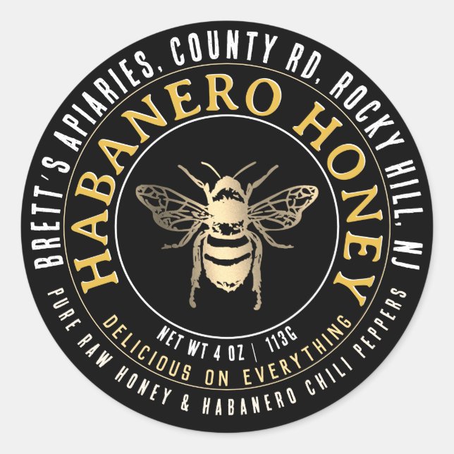 Habanero Honey Hot Raw Honey with Gold Bee  Classic Round Sticker (Front)