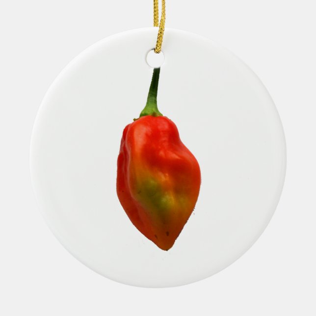Habanero Single Pepper Photograph Ceramic Tree Decoration (Front)