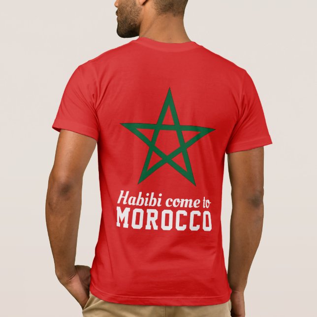 Habibi Come To Morocco Flag Red Green Star T-Shirt (Back)