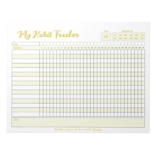 Habit Tracker Fully Customisable Notepad (Front)