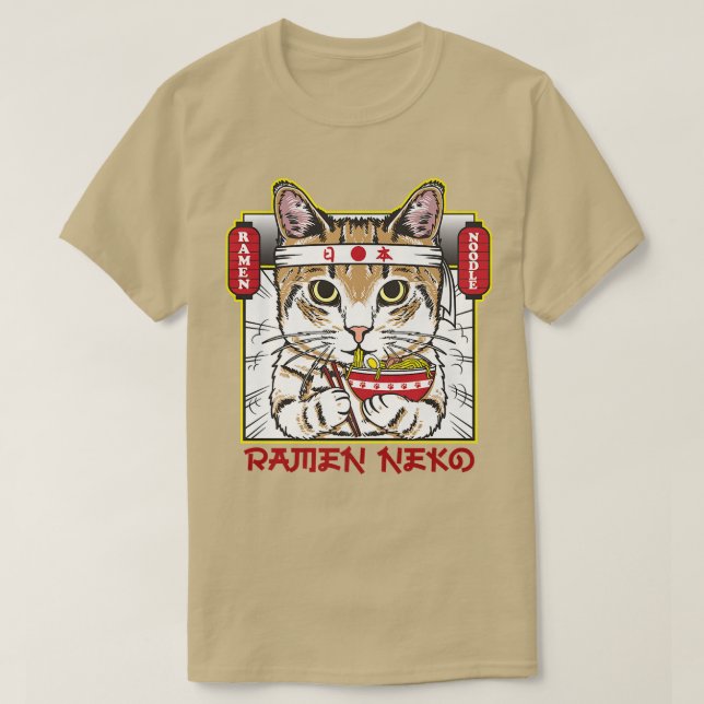Hachimaki Neko Ramen Cat With Determination Eating T-Shirt (Design Front)