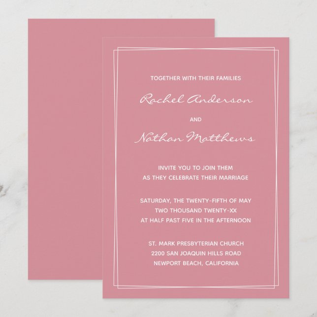 Hacienda Rose Minimalist Wedding Invitations (Front/Back)