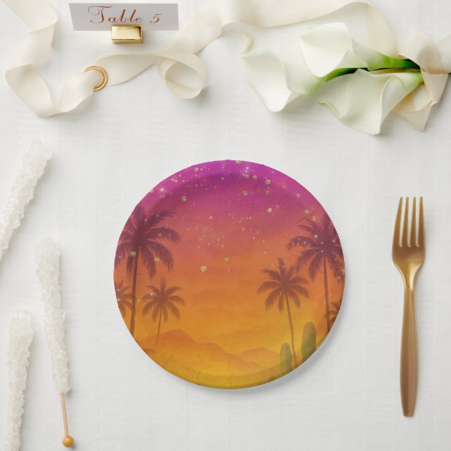 Hacienda Sunset Vibrant Fiesta Quinceañera  Paper Plate (Wedding)