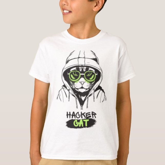 Hacker Cat Cyberpunk Tech Kitty Boys' T-Shirt (Front)