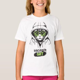 Hacker Cat Cyberpunk Tech Kitty Girls' T-Shirt