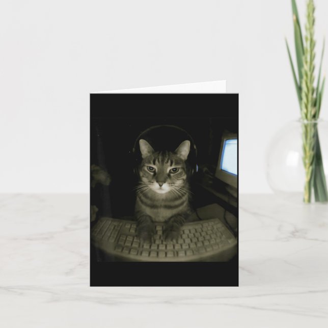 Hacker Cat Meme Funny Computer Cat Kitten Gamer Ca Card (Front)