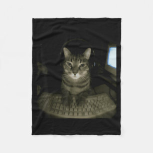 Hacker Cat Meme Funny Computer Cat Kitten Gamer Ca Fleece Blanket