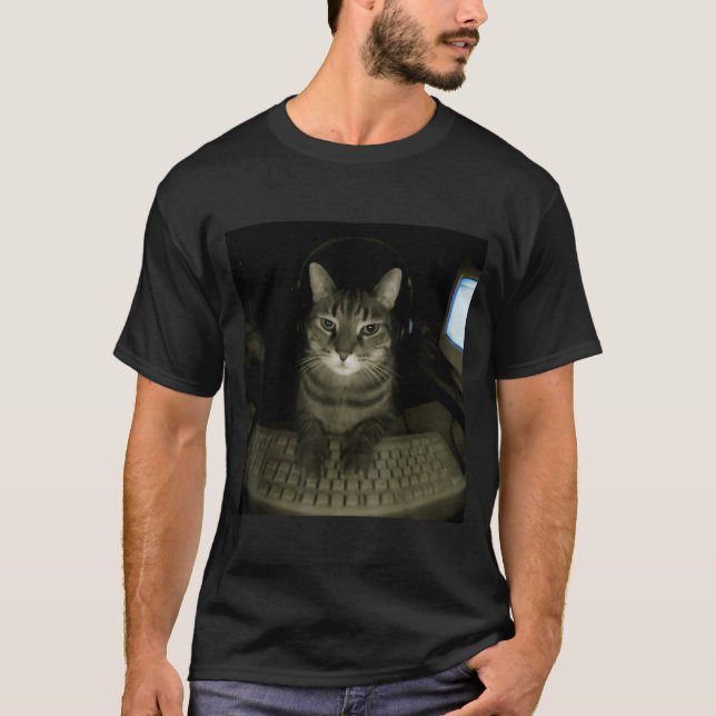 Hacker Cat Meme Funny Computer Cat Kitten Gamer Ca T-Shirt (Front)