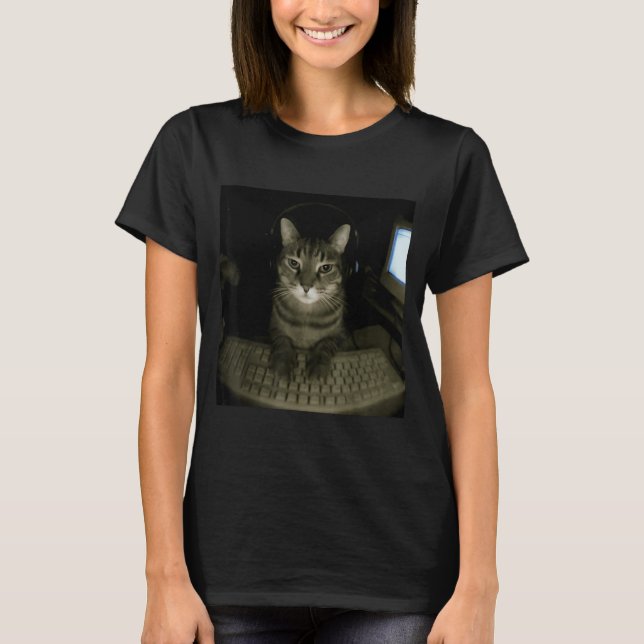 Hacker Cat Meme Funny Computer Cat Kitten Gamer Ca T-Shirt (Front)
