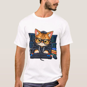 Hacker Coder Cat Developer Funny Tech Gift T-Shirt