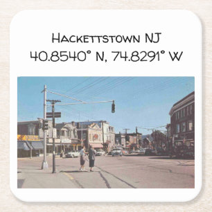 Hackettstown NJ Map Coordinates Vintage Style Square Paper Coaster