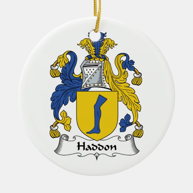 Haddon Family Crest Ceramic Tree Decoration (Front)
