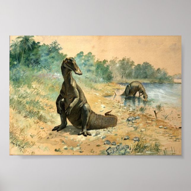 Hadrosaurs by a Lake Poster (Front)