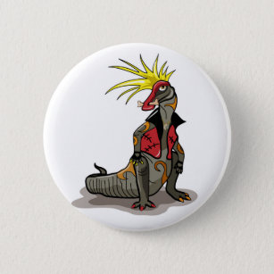 Hadrosaurus Dinosaur Dressed As A Punk. 6 Cm Round Badge