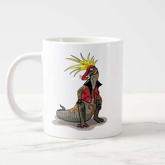 Hadrosaurus Dinosaur Dressed As A Punk. Large Coffee Mug (Left)