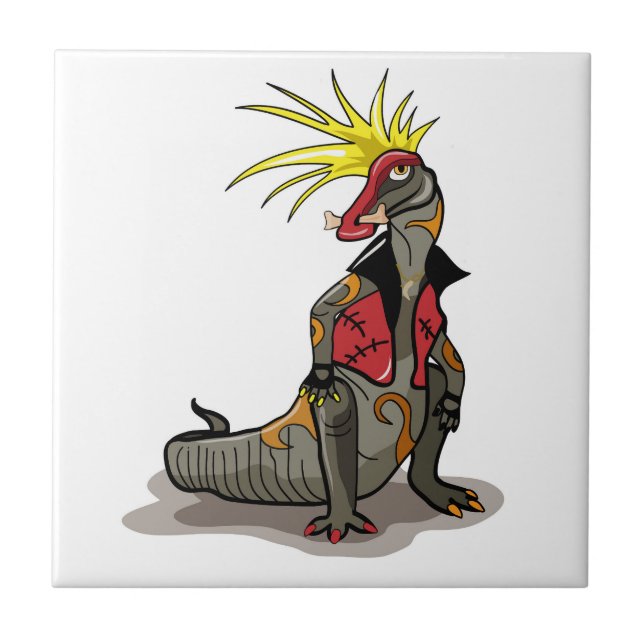 Hadrosaurus Dinosaur Dressed As A Punk. Tile (Front)