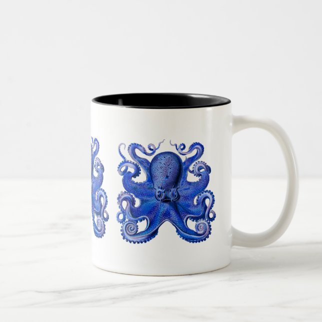 Haeckel Octopus Blue Two-Tone Coffee Mug (Right)
