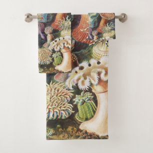 Haeckel Sea Anemones Nautical Sea Life Art Collage Bath Towel Set