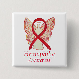 Haemophilia Angel Red Awareness Ribbon Art Button