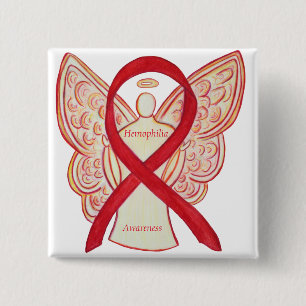 Haemophilia Angel Red Awareness Ribbon Button
