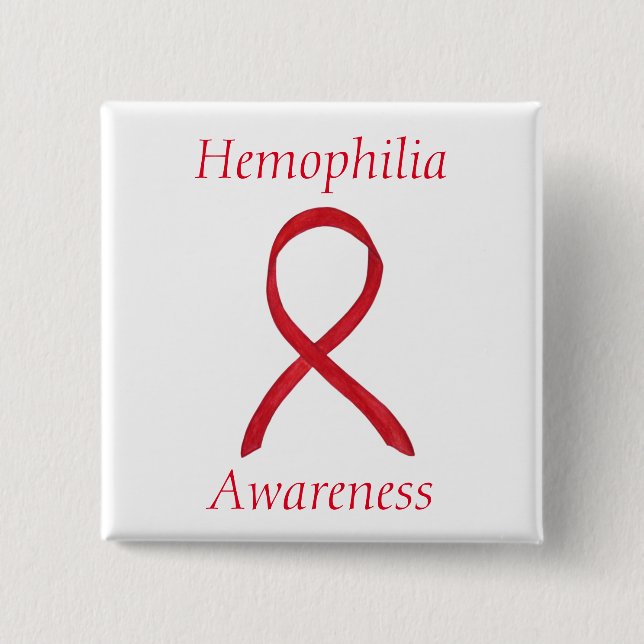Haemophilia Red Awareness Ribbon Custom Button (Front)