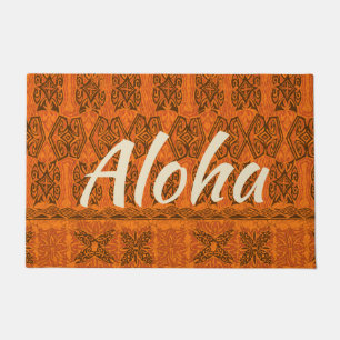 Haena Beach Hawaiian Primitive Tapa Aloha Orange Doormat