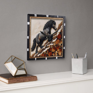 Haflinger Climb: Wood Art Custom Hue Square Wall Clock