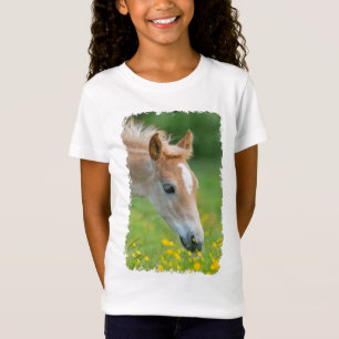 Haflinger Horse Cute Foal Flowers Photo  for girls T-Shirt