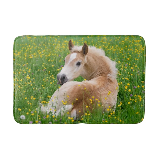 Haflinger Horse Cute Foal Resting Flowerbed - soft Bath Mat (Front)