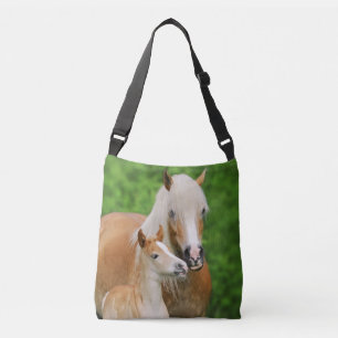 Haflinger Horses Cute Foal Kiss Mum Photo -- Crossbody Bag