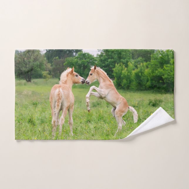 Haflinger Horses Cute Foals Friends Rearing Photo Bath Towel Set (Hand Towel)